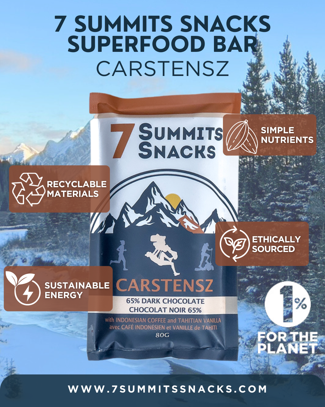 Carstensz Dark Chocolate, Espresso and Vanilla Superfood Bar (80g x6)