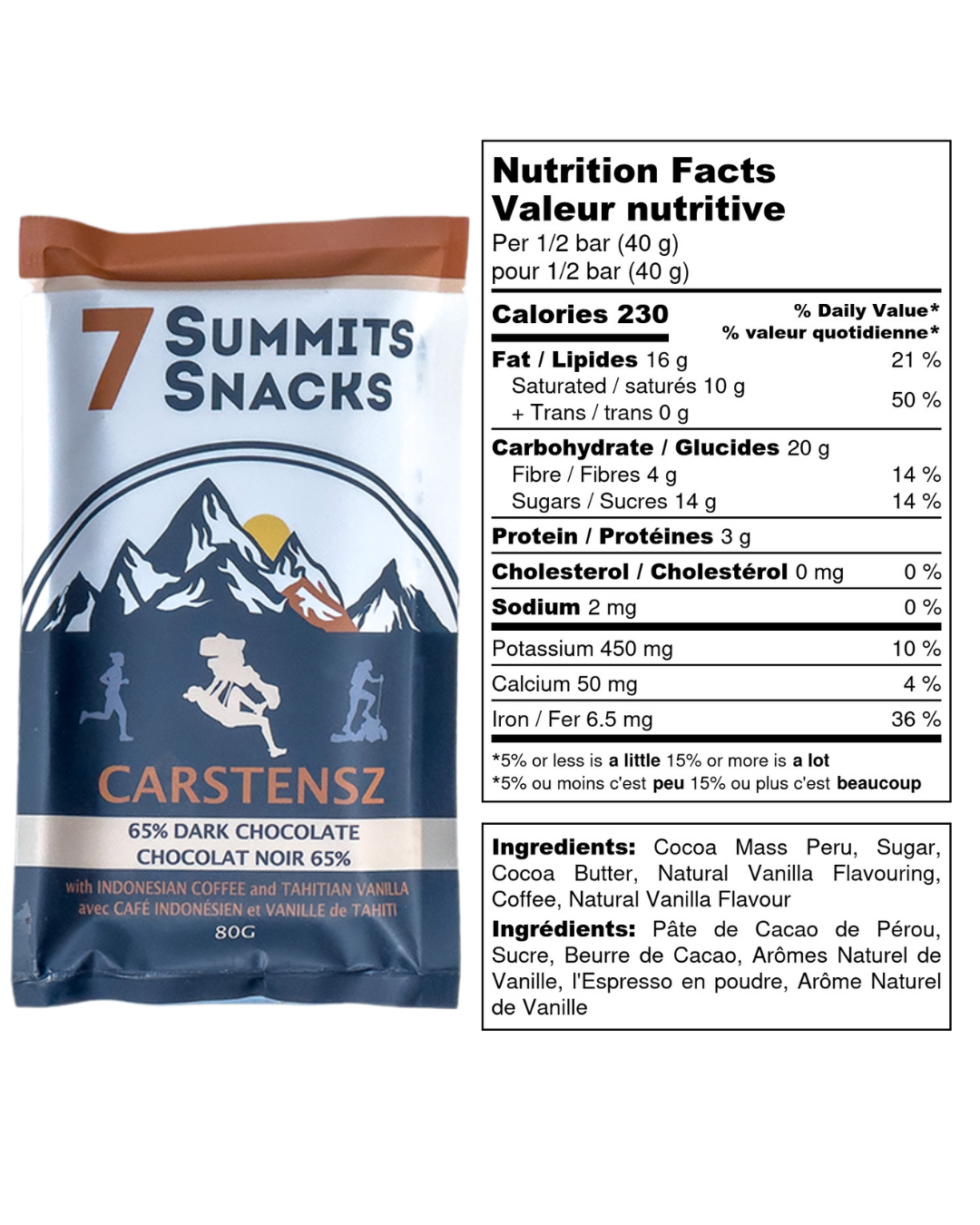 Carstensz Dark Chocolate, Espresso and Vanilla Superfood Bar (80g x6)