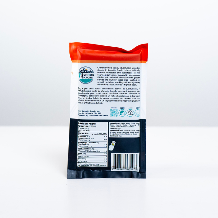 Aconcagua Dark Chocolate Superfood Bars with Golden Berries & Cocoa Nibs